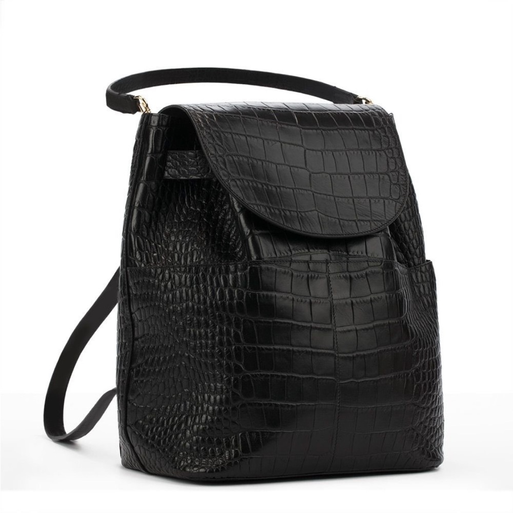 Cuyana Leather Backpack Black Croco One Size